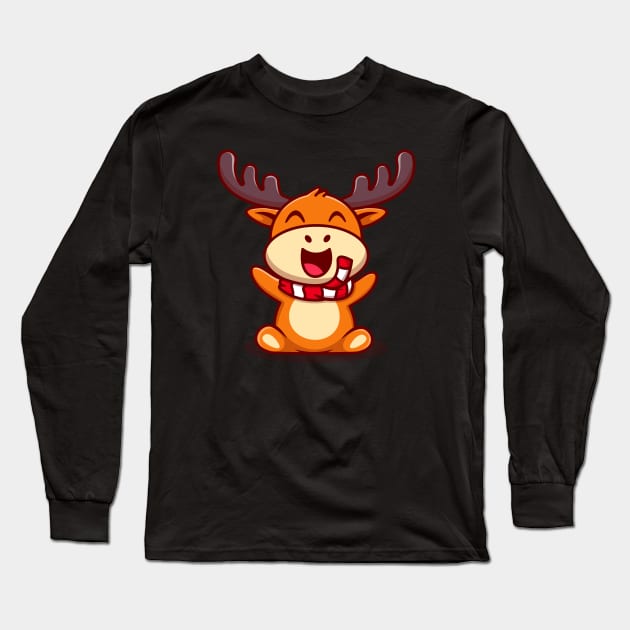 Cute Baby Reindeer Sitting Cartoon Long Sleeve T-Shirt by Catalyst Labs